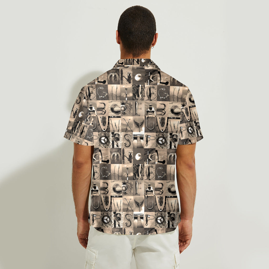 Alphabet de pêche vintage - Chemise hawaïenne de pêche personnalisée