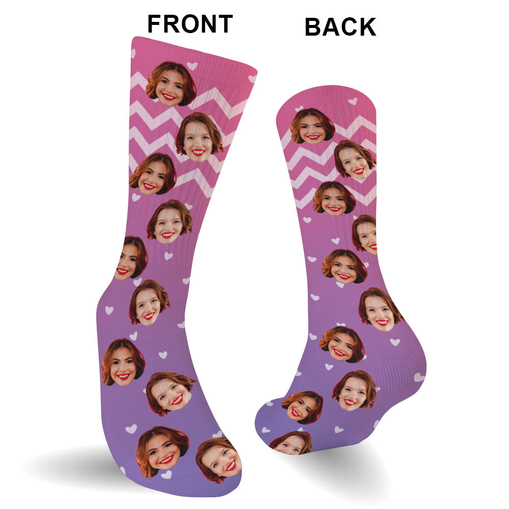 Chaussettes personnalisées pour meilleure amie, motif violet et visage personnalisé