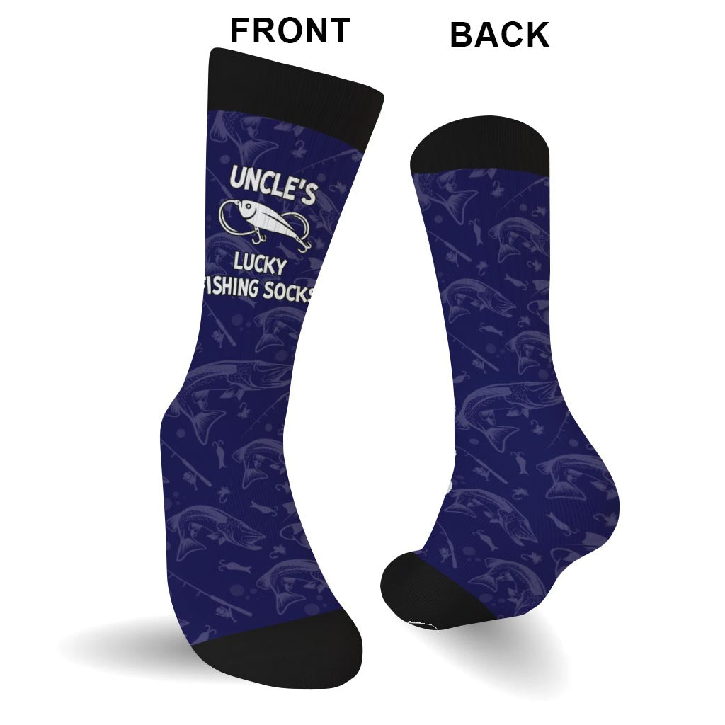 Lucky Fishing Socks - Gift for dad, uncle, aunt, grandma, grandpa, mom, son, daughter, brother, sister, granddaughter, grandson, husband, wife, boyfriend, girlfriend, friend, co-worker - Personalized Socks