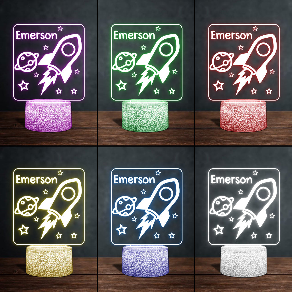 Rocket Night - Personalized Newborn Shaped Plaque Light Base