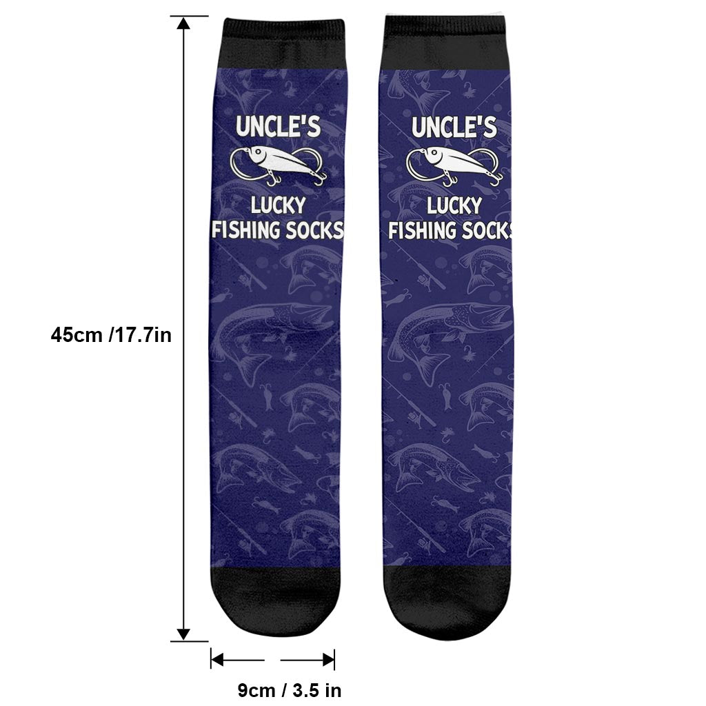 Lucky Fishing Socks - Gift for dad, uncle, aunt, grandma, grandpa, mom, son, daughter, brother, sister, granddaughter, grandson, husband, wife, boyfriend, girlfriend, friend, co-worker - Personalized Socks