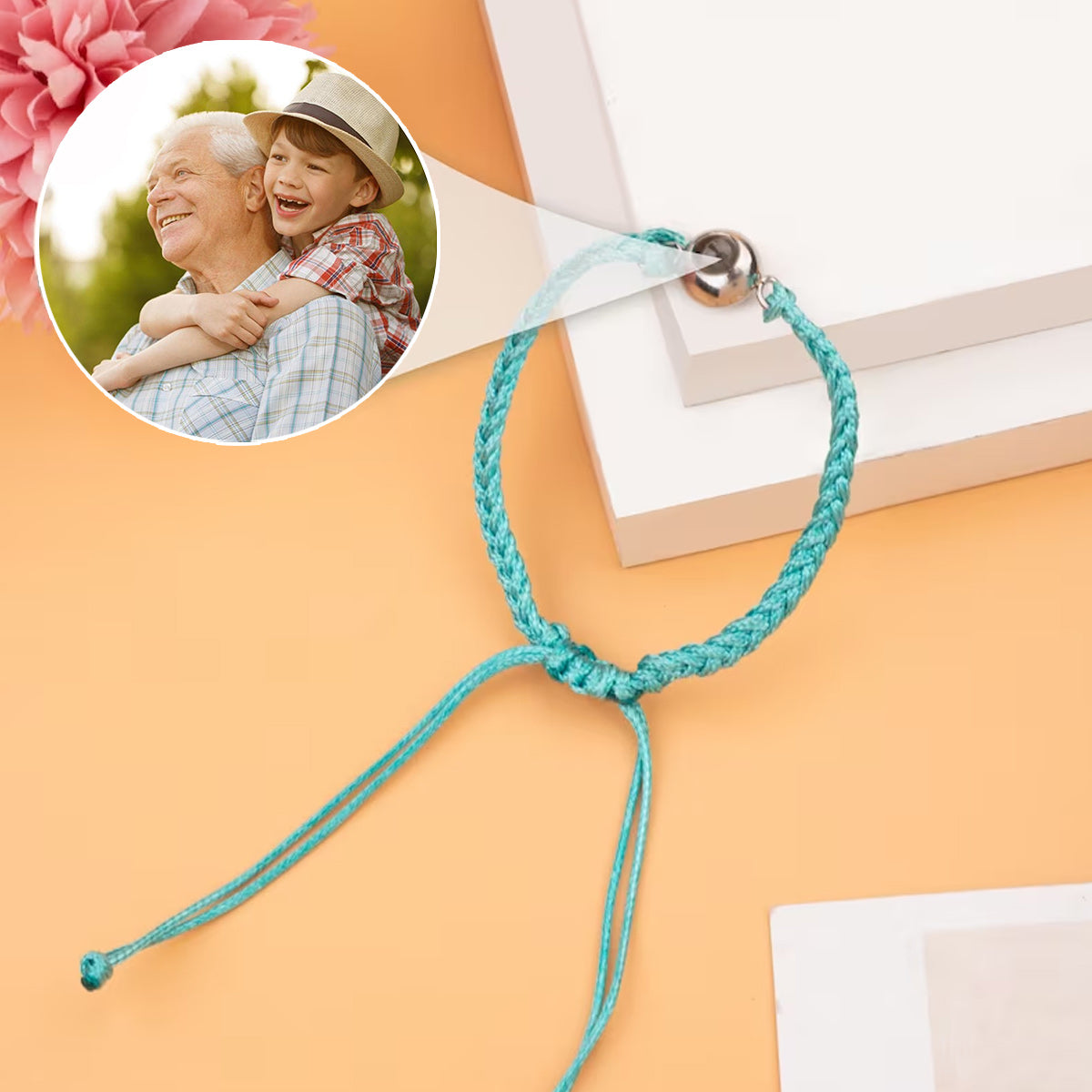 Je t'aime, Papi - Cadeau pour grand-père - Bracelet à projection personnalisé