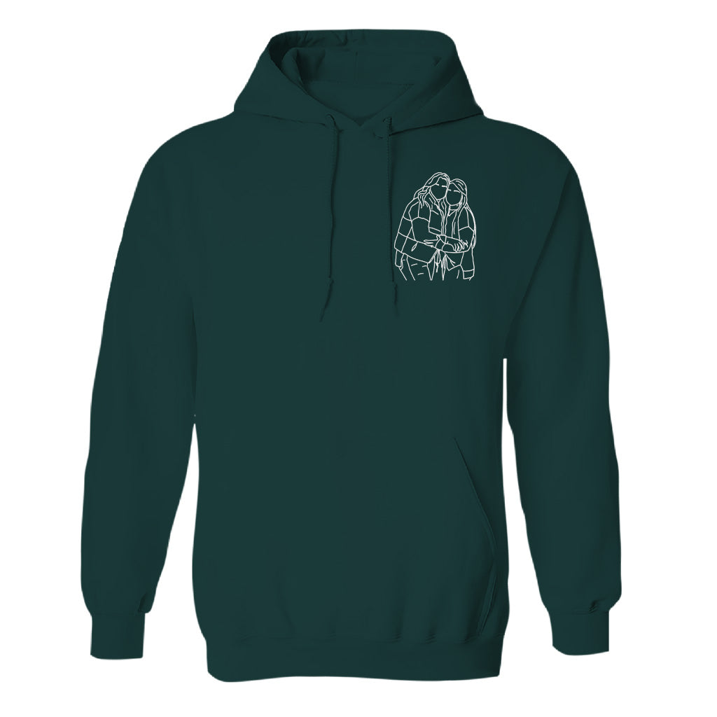 Sweat à capuche brodé personnalisé pour frères et sœurs - Illustration au trait -