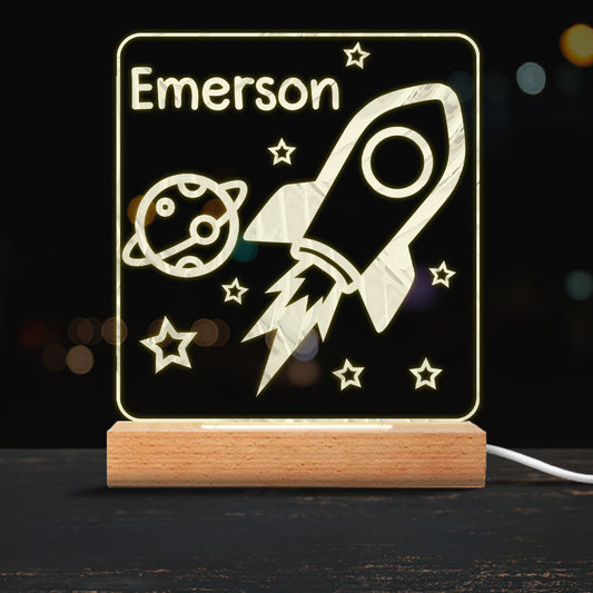Rocket Night - Plaque lumineuse personnalisée en forme de nouveau-né