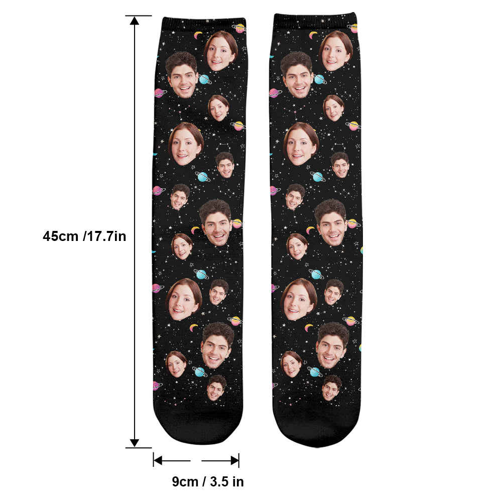 Chaussettes personnalisées pour couples - Face personnalisée Galaxy