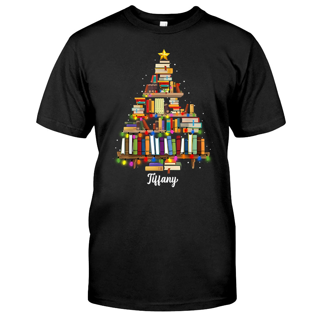 Sapin de Noël en forme de livre - T-shirt et sweat à capuche personnalisés avec motif de livres