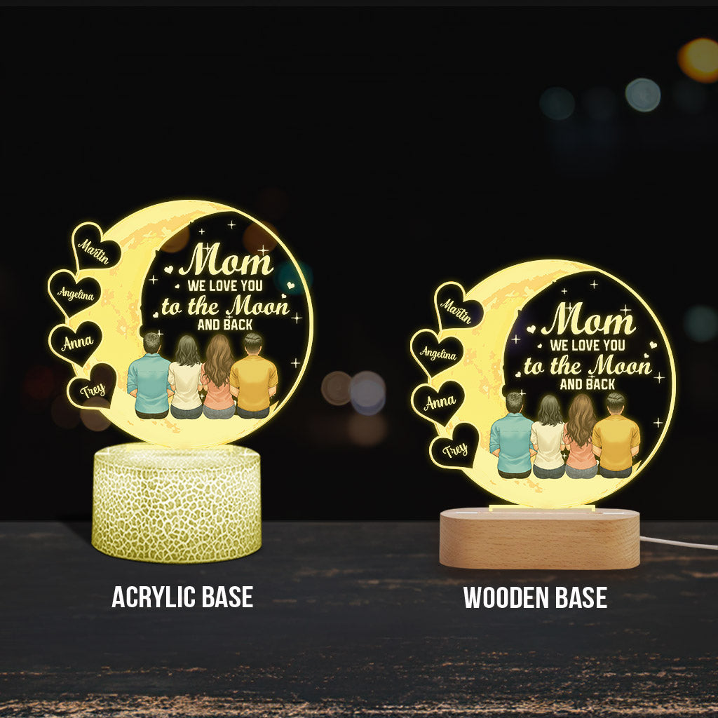 On t'aime jusqu'à la lune et retour - Socle lumineux personnalisé en forme de maman