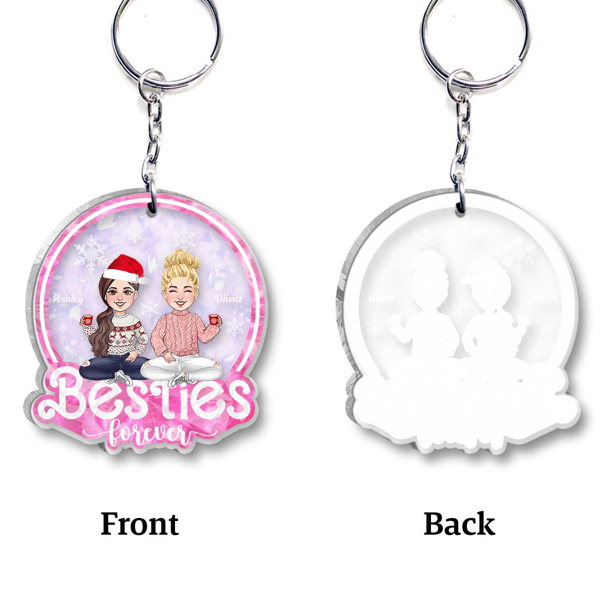 Besties Forever Glitter Pink - Personalized Bestie Transparent Keychain