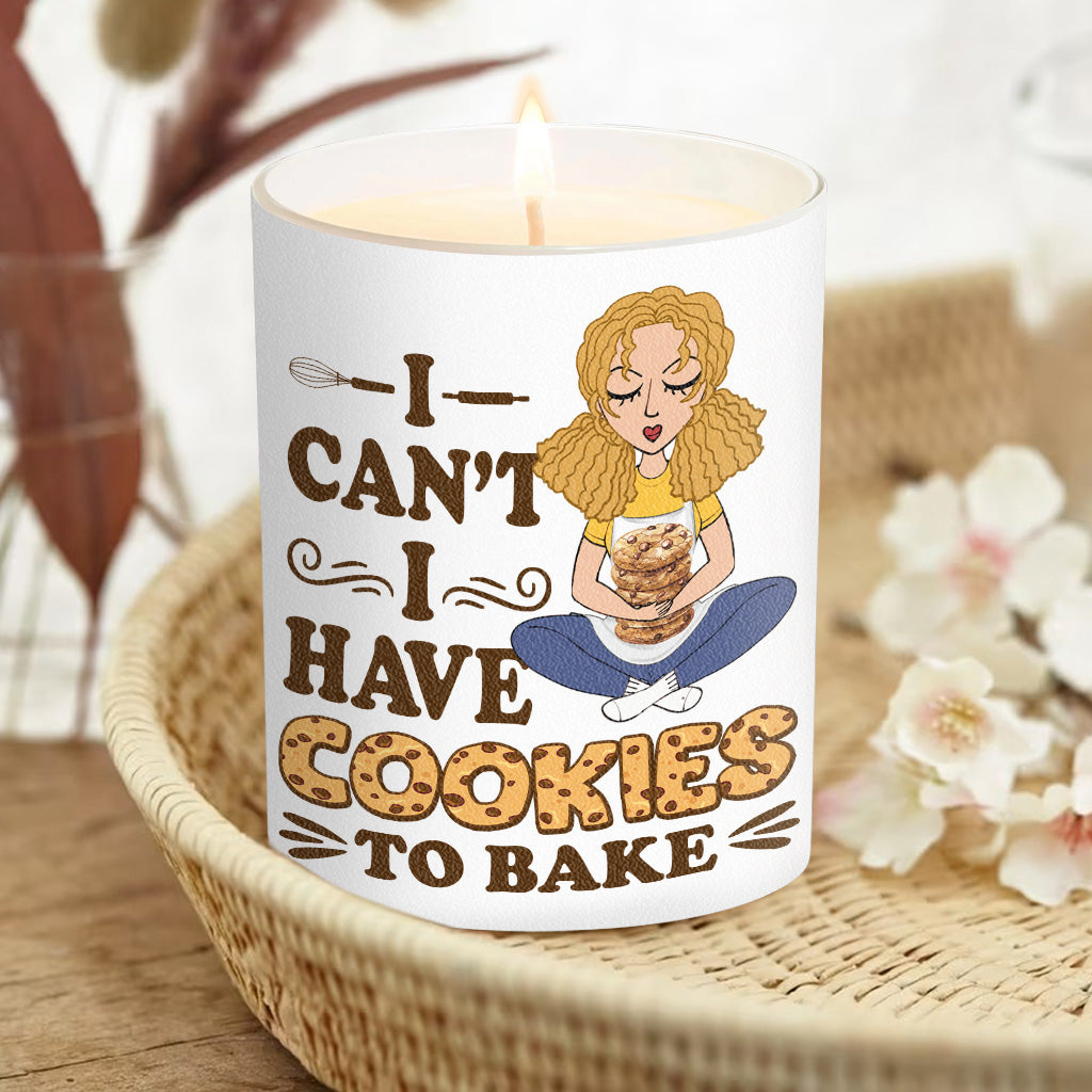 Je ne peux pas, j'ai des biscuits à faire cuire ! - Bougie de pâtisserie personnalisée avec couvercle en bois