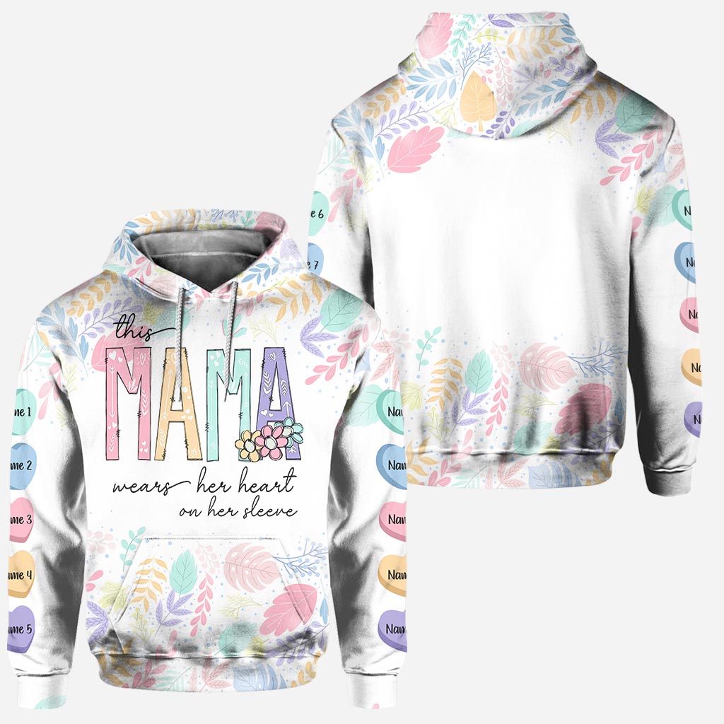 This Mama Wears Her Heart On Her Sleeve - Personalized Mother’s Day Mother Hoodie and Leggings