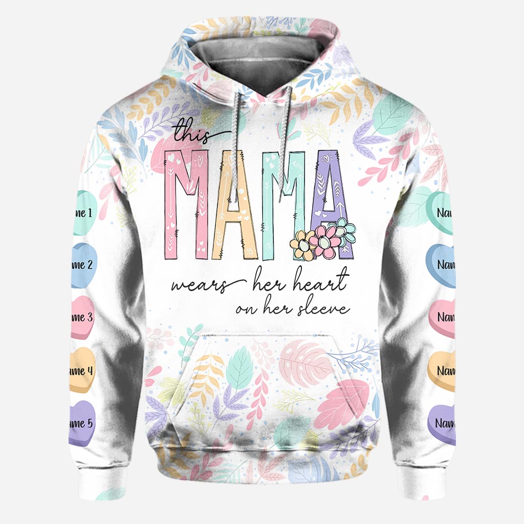 This Mama Wears Her Heart On Her Sleeve - Personalized Mother’s Day Mother Hoodie and Leggings