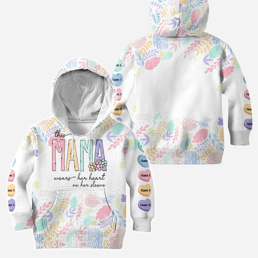 This Mama Wears Her Heart On Her Sleeve - Personalized Mother’s Day Mother Hoodie and Leggings