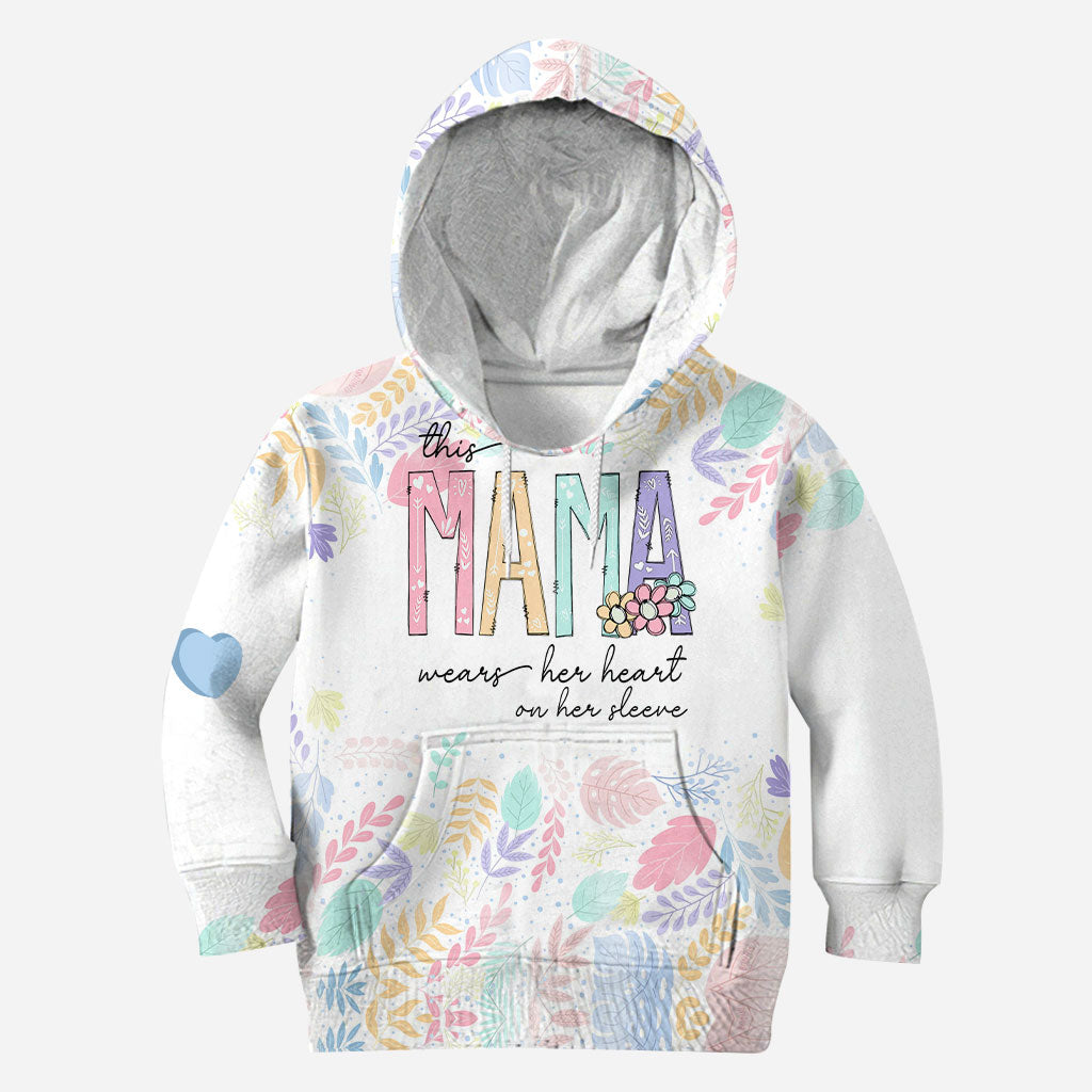 This Mama Wears Her Heart On Her Sleeve - Personalized Mother’s Day Mother Hoodie and Leggings