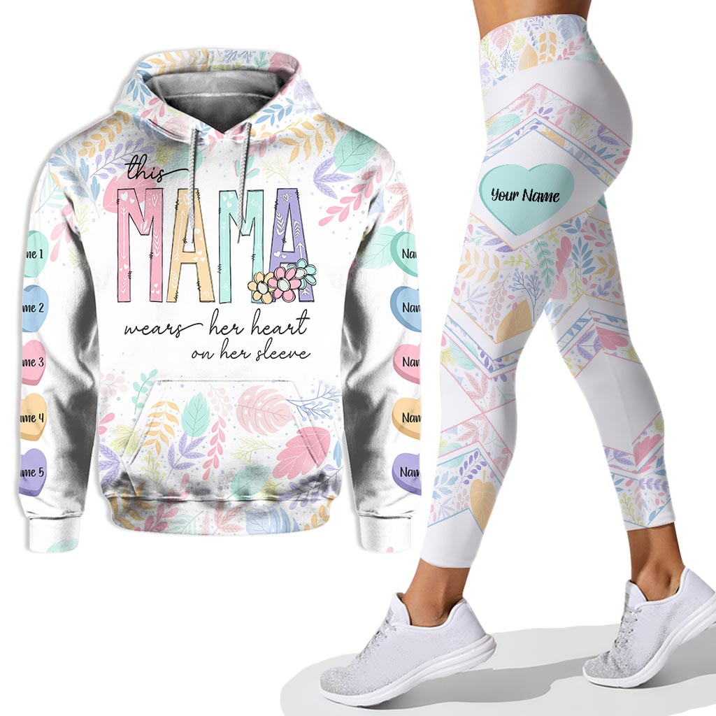 This Mama Wears Her Heart On Her Sleeve - Personalized Mother’s Day Mother Hoodie and Leggings