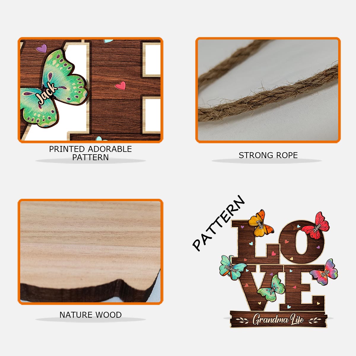 Amour - Panneau en bois personnalisé pour la fête des mères et pour grand-mère