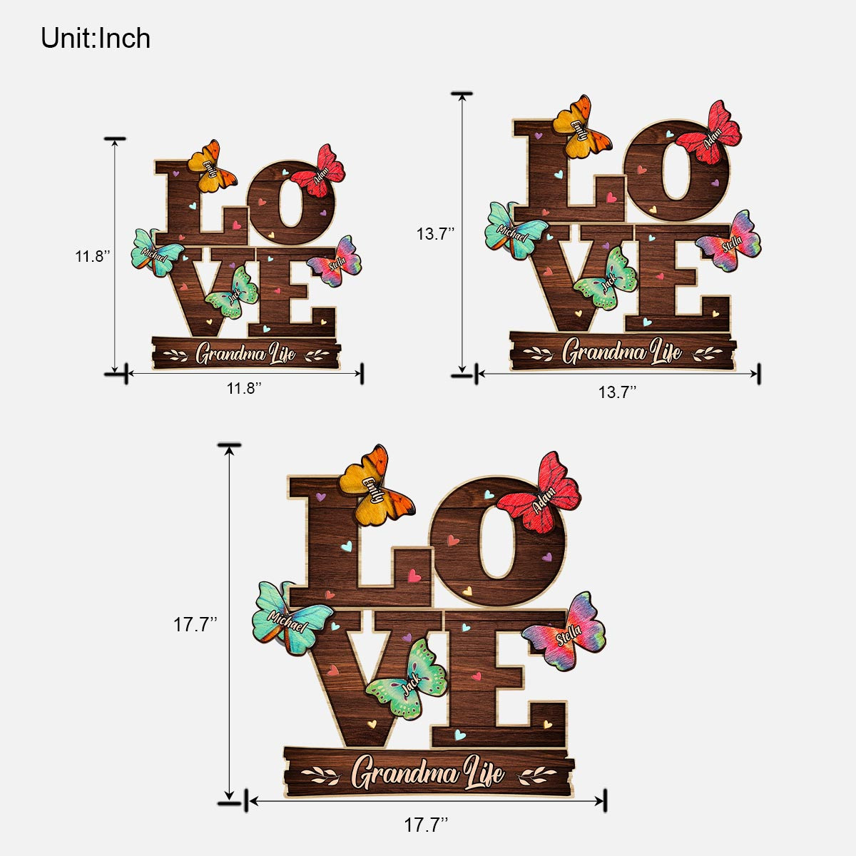Amour - Panneau en bois personnalisé pour la fête des mères et pour grand-mère