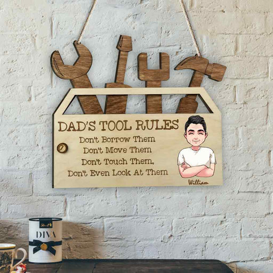 Dad's Tool Rules - Personalized Father Wood Sign