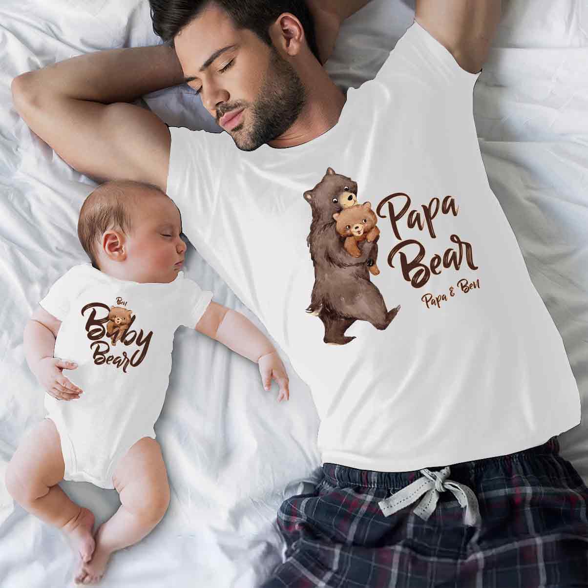 Papa Ours Bébé Ours - T-shirt personnalisé pour papa et body pour bébé