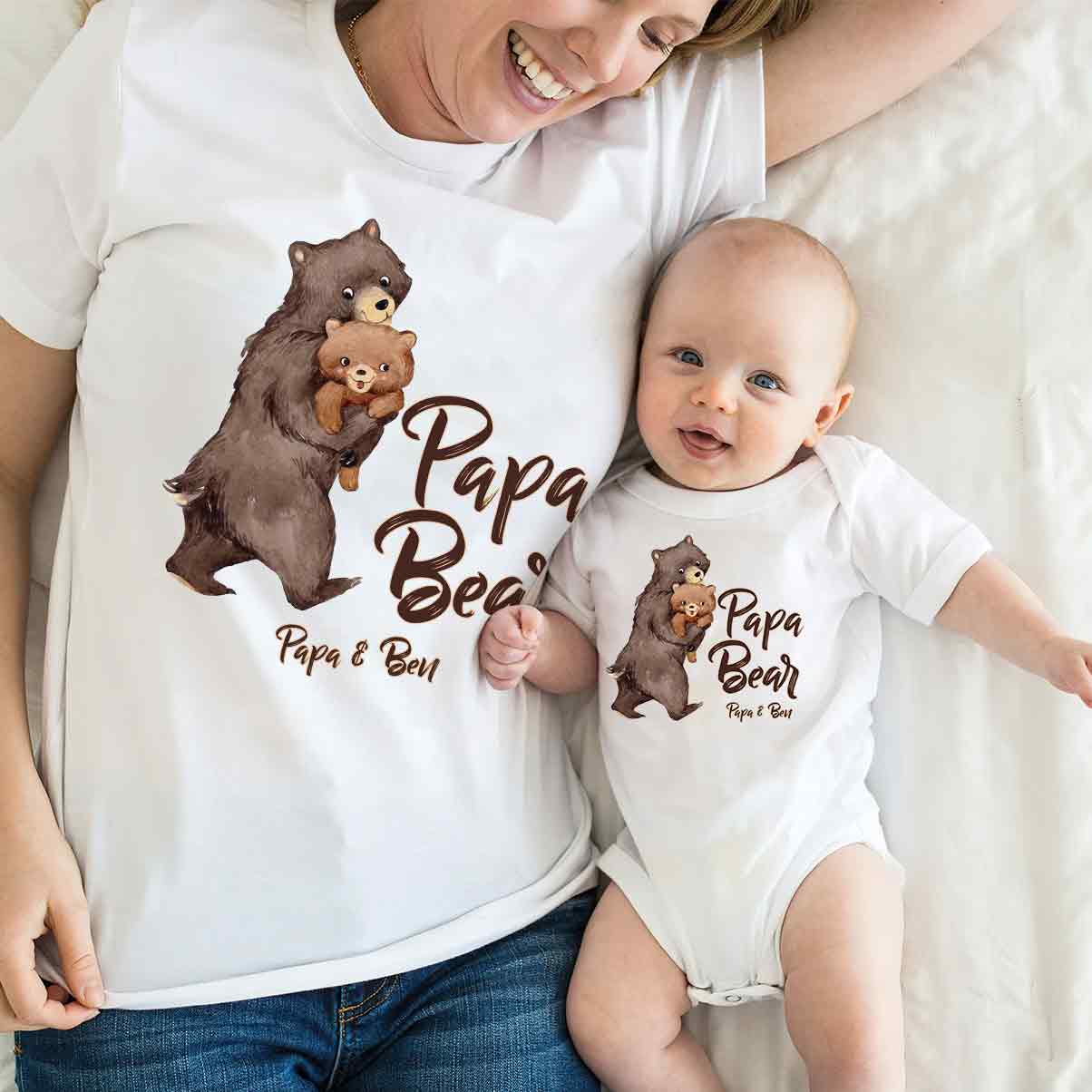 Papa Ours Bébé Ours - T-shirt personnalisé pour papa et body pour bébé