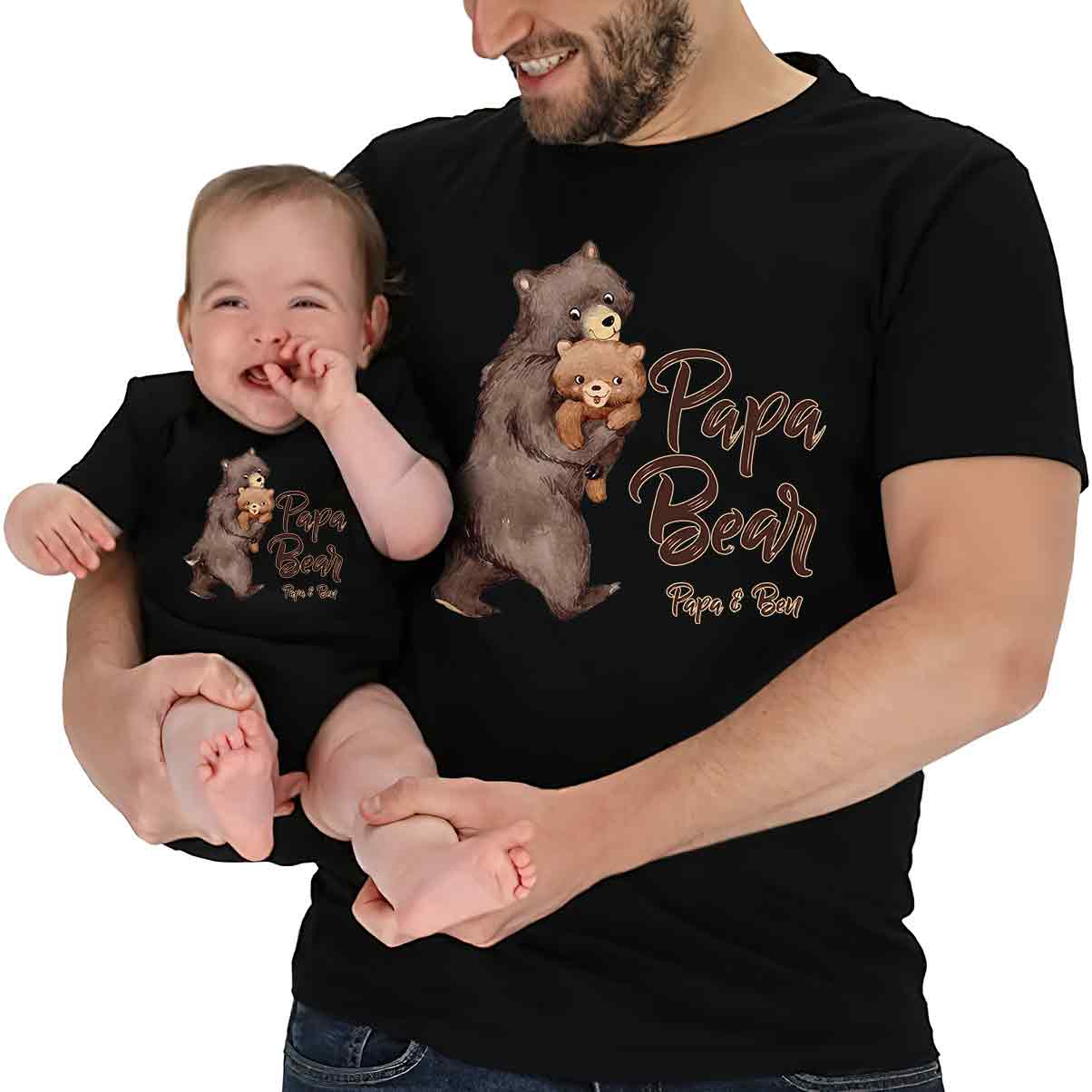 Papa Ours Bébé Ours - T-shirt personnalisé pour papa et body pour bébé
