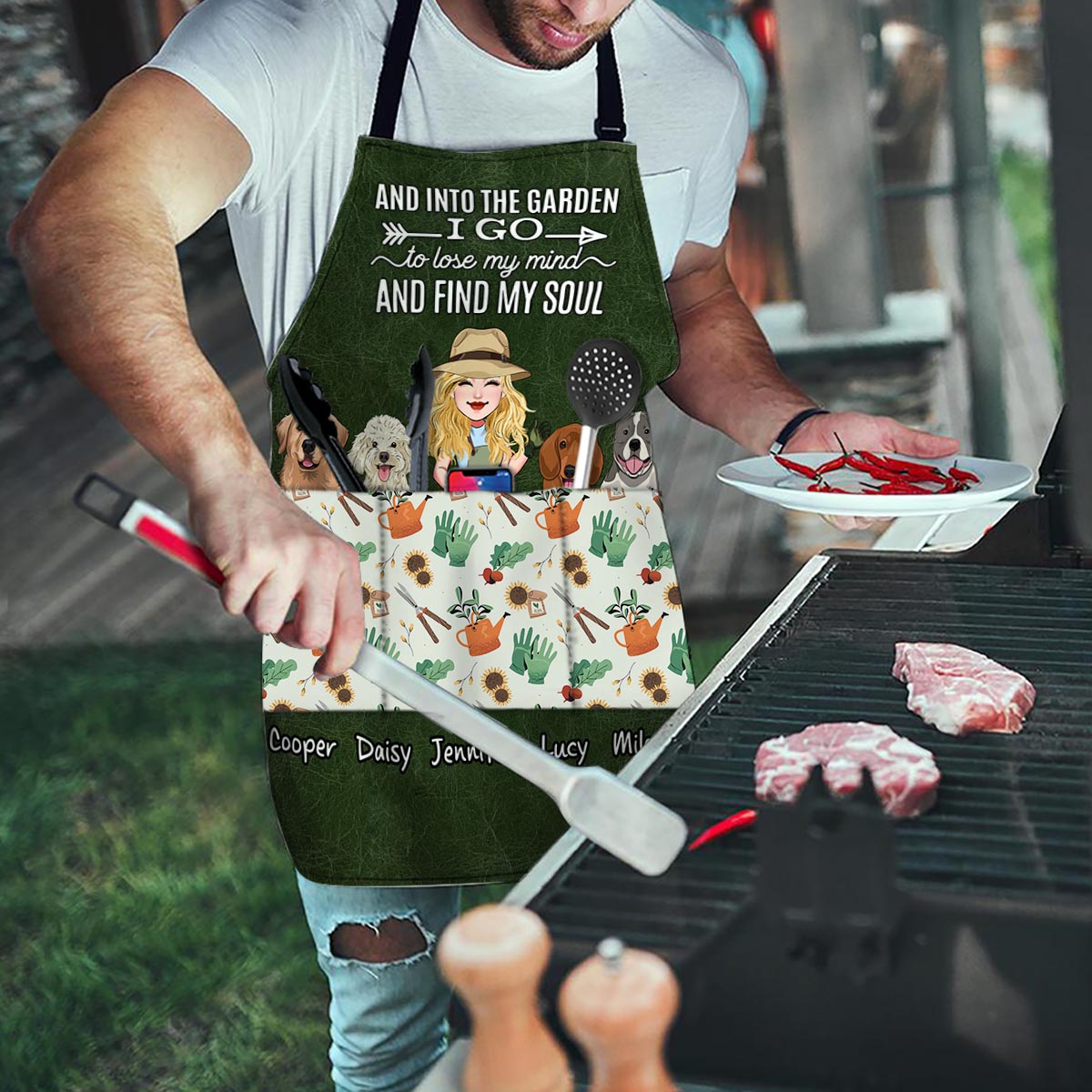 And Into The Garden I Go - Gardening gift for mom, wife, her, girlfriend, grandma, dog lover, cat lover - Personalized Apron