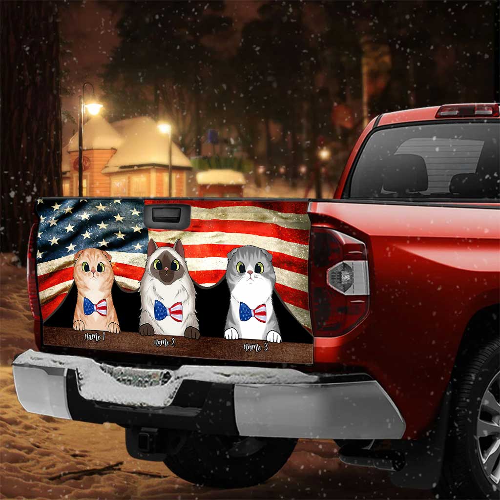 Red, White And Blue Cats - Personalized Independence Day Cat Truck Tailgate Decal