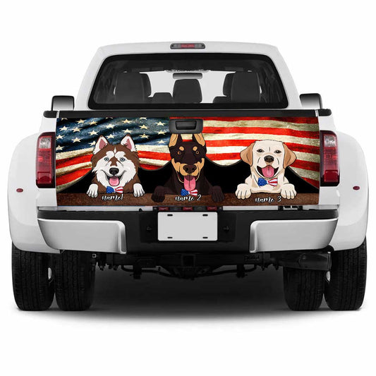 Red, White And Blue Dogs - Personalized Independence Day Truck Tailgate Decal