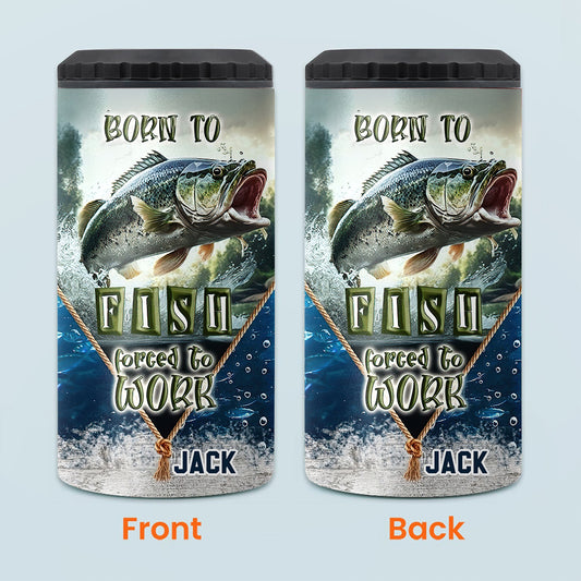Né pour pêcher, forcé de travailler - Refroidisseur de canettes de pêche personnalisé