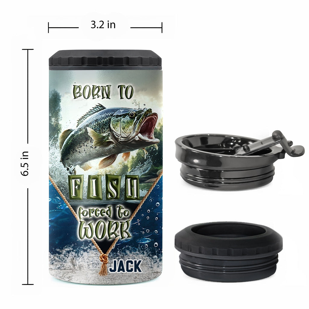 Né pour pêcher, forcé de travailler - Refroidisseur de canettes de pêche personnalisé