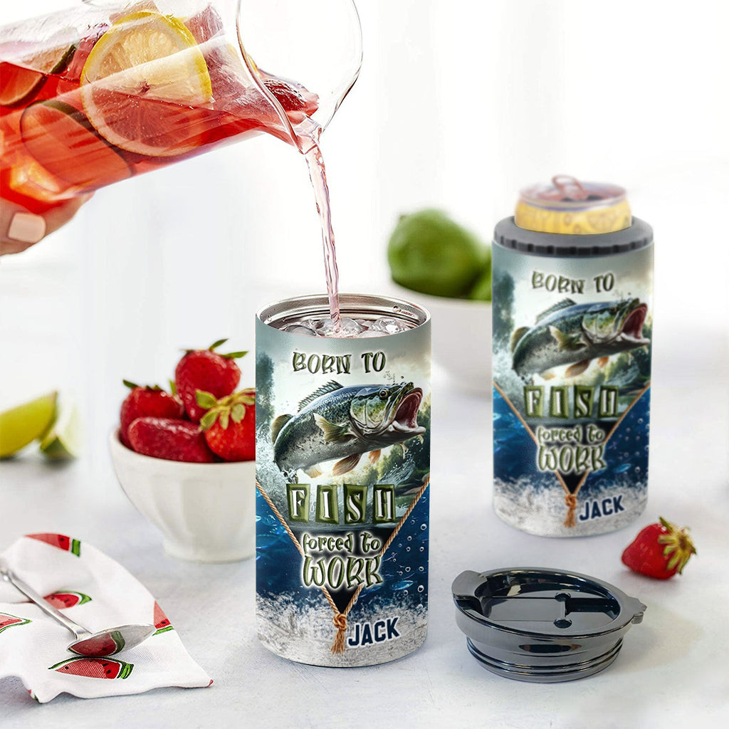 Né pour pêcher, forcé de travailler - Refroidisseur de canettes de pêche personnalisé