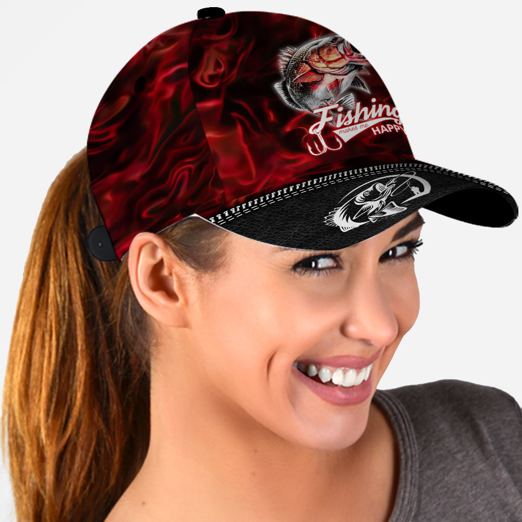 La pêche me rend heureux - Casquette de pêche classique personnalisée