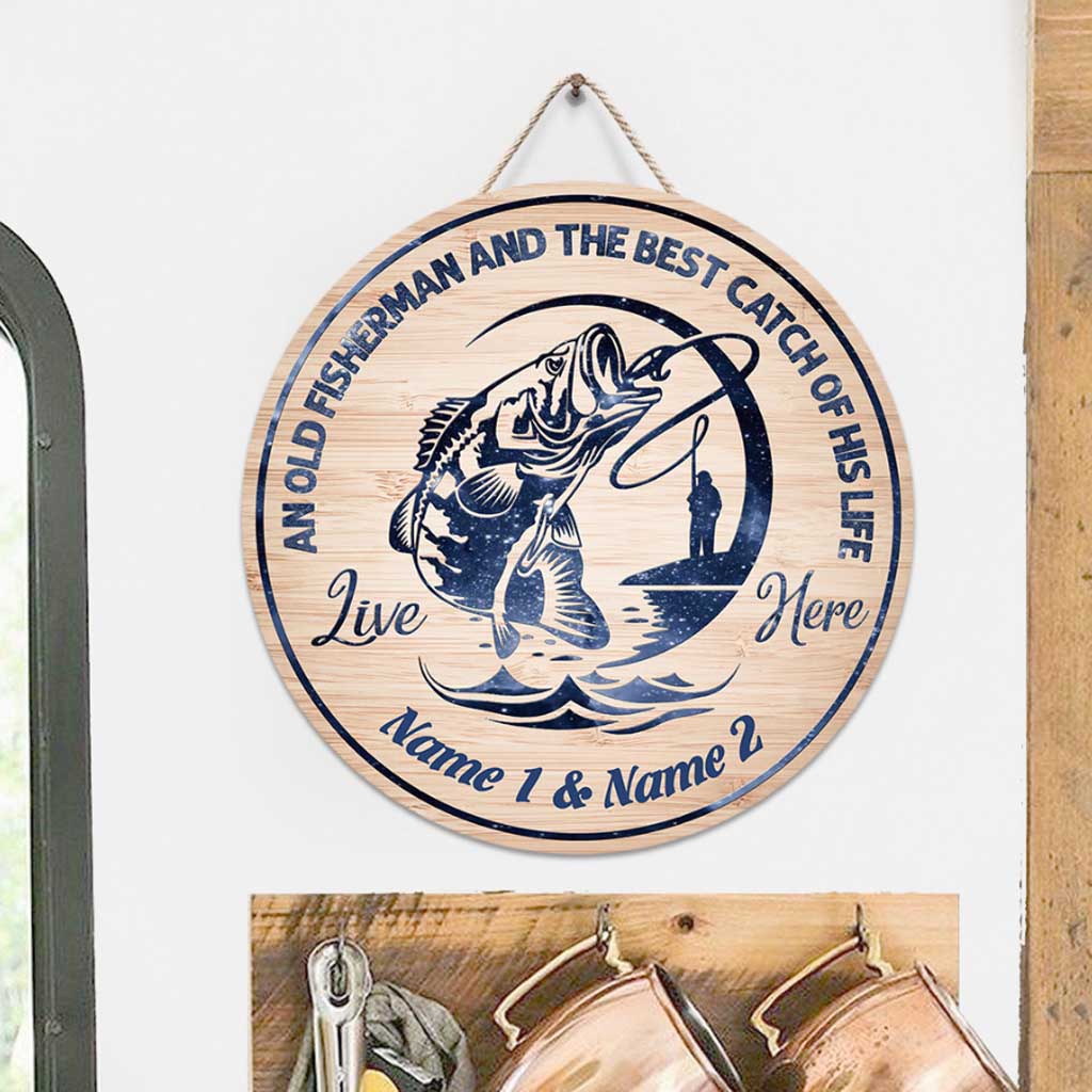 Un vieux pêcheur - Panneau rond en bois personnalisé sur le thème de la pêche