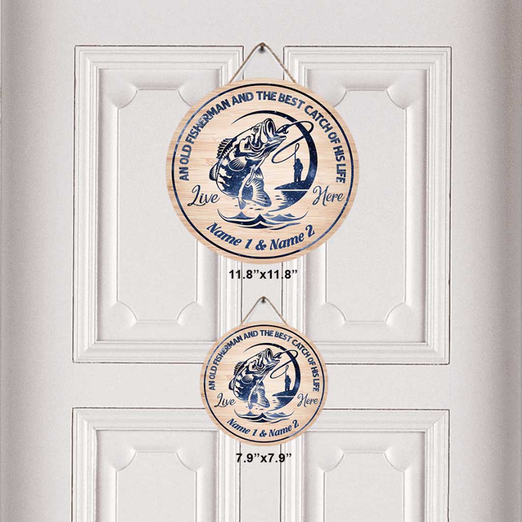 Un vieux pêcheur - Panneau rond en bois personnalisé sur le thème de la pêche