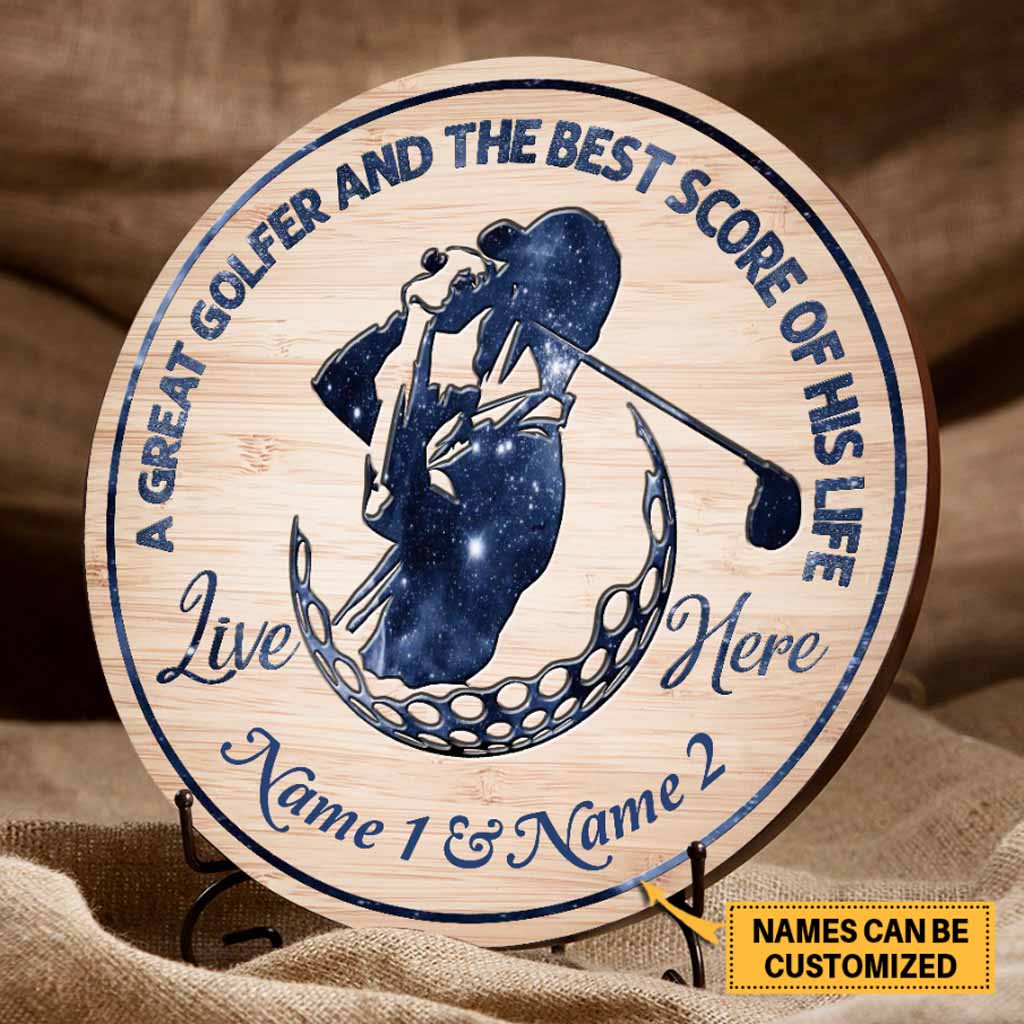 Un grand golfeur - Panneau rond en bois personnalisé sur le thème du golf