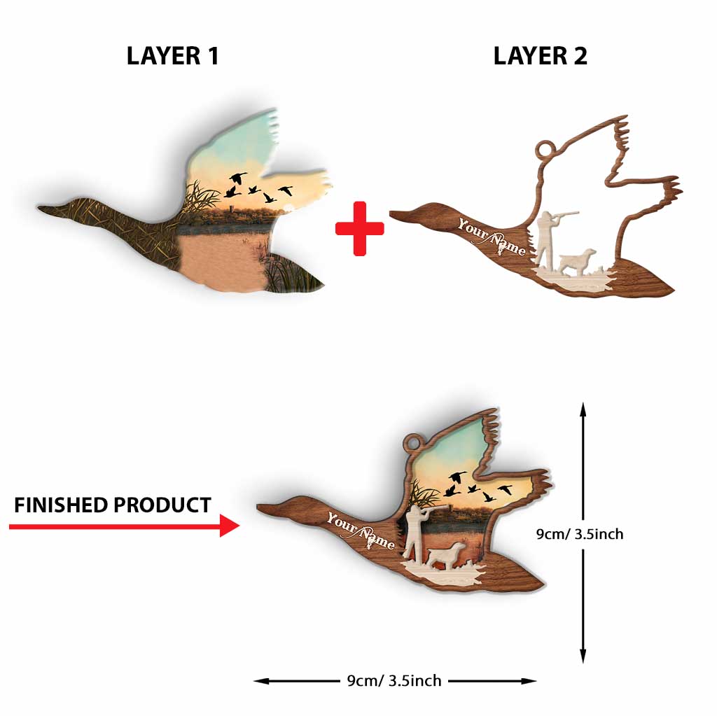Canard de chasse - Ornement de Noël personnalisé en bois superposé sur le thème de la chasse
