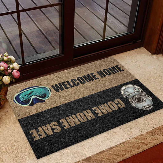Welcome Home Come Home Safe - Scuba Diving Coir Pattern Print Doormat