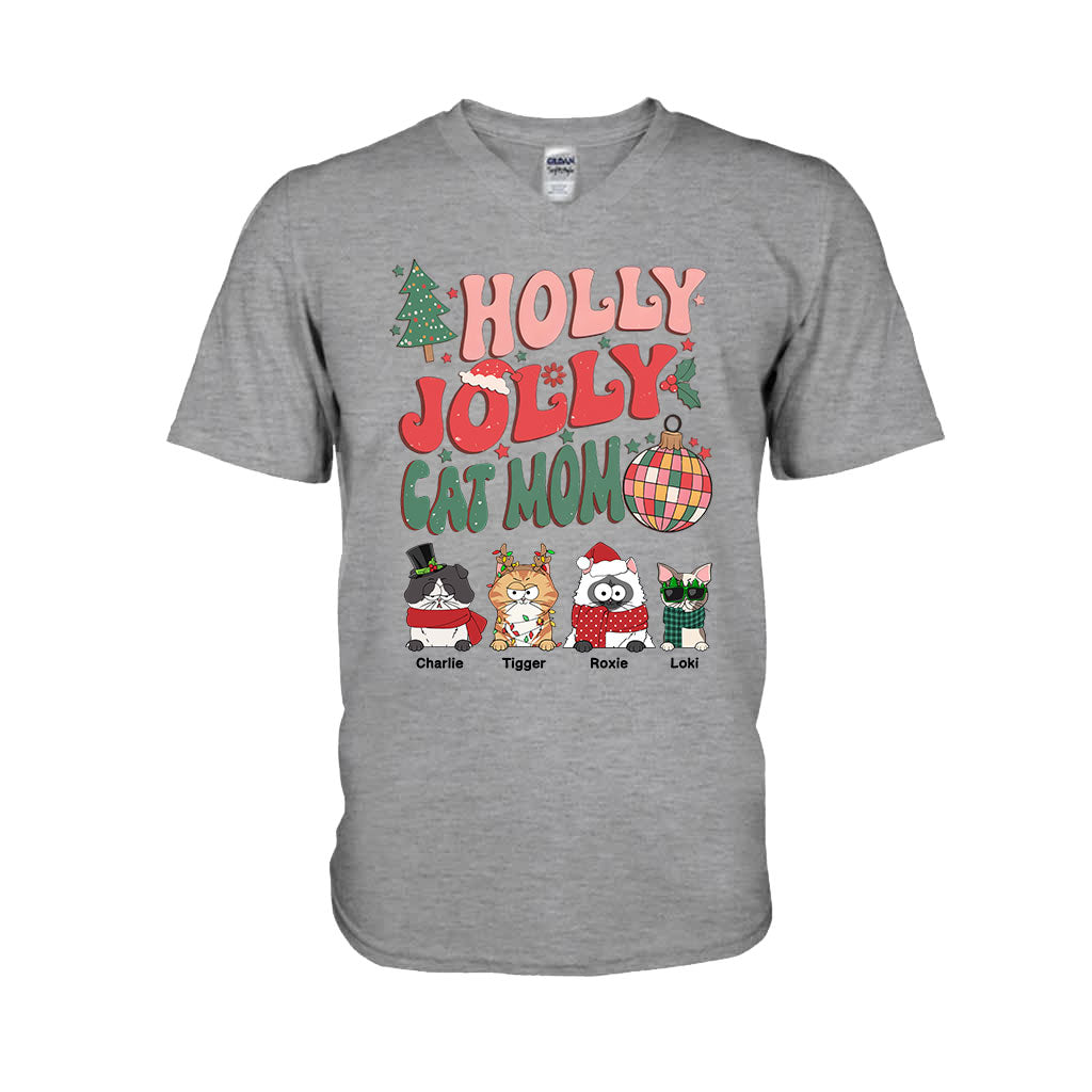 Holly Jolly Cat Mom/Dog Mom - Personalized Cat T-shirt And Hoodie