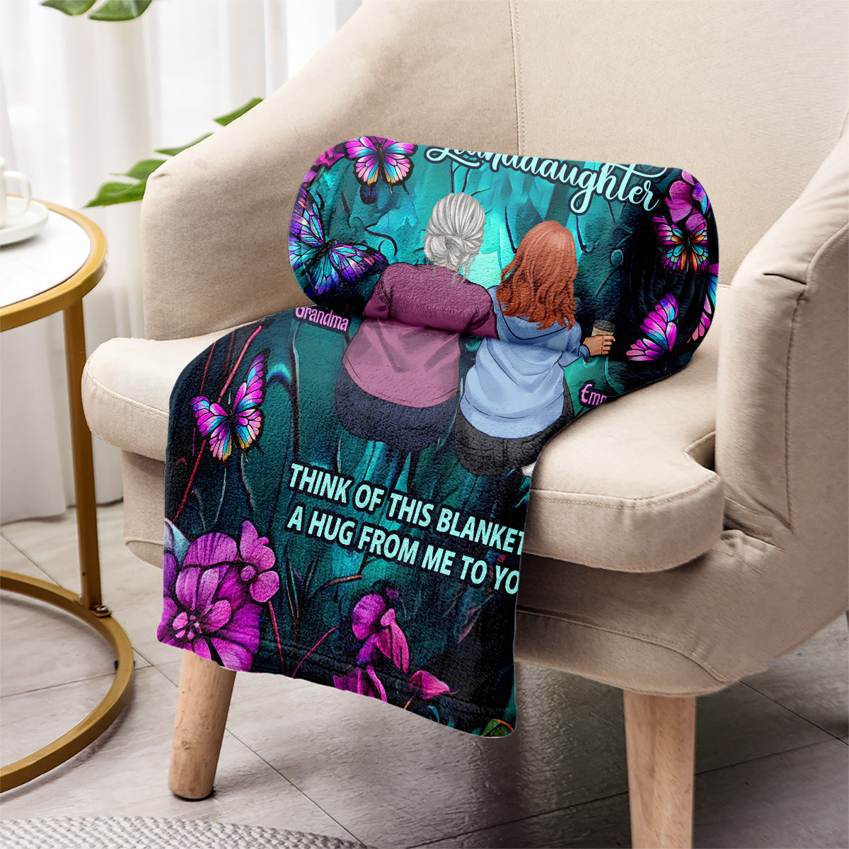 Couverture papillon turquoise et violette - Cadeau pour fille, petite-fille - Couverture personnalisée