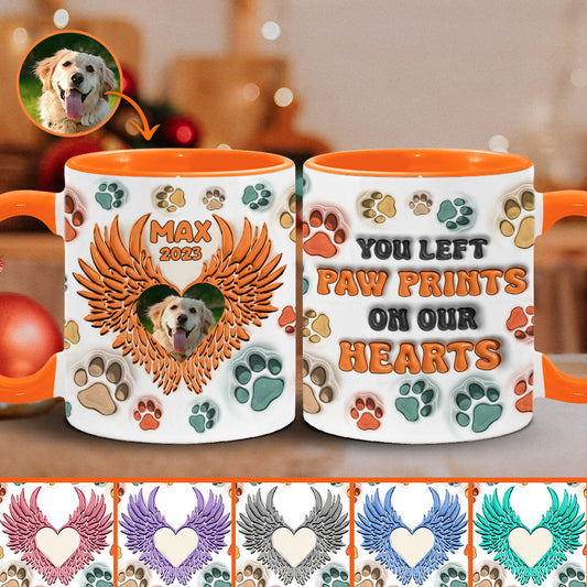 Tu as laissé des empreintes sur nos cœurs - Mug personnalisé avec ailes d'ange - Cadeau pour les amoureux des chiens, pour ceux qui ont perdu leur chien ou leur chat