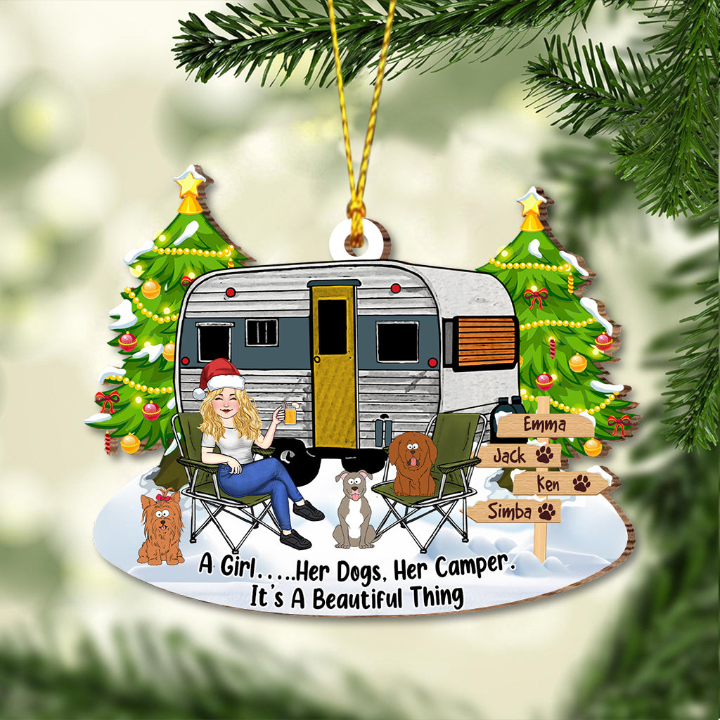 Une fille et son chien - Cadeau de camping pour les amoureux des chiens - Ornement personnalisé