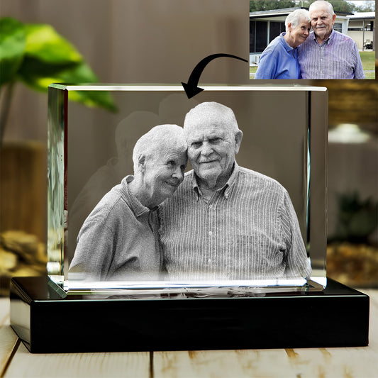 Custom Photo - Personalized Memorial Laser Engraving 3D Cuboid Shaped Crystal Lamp