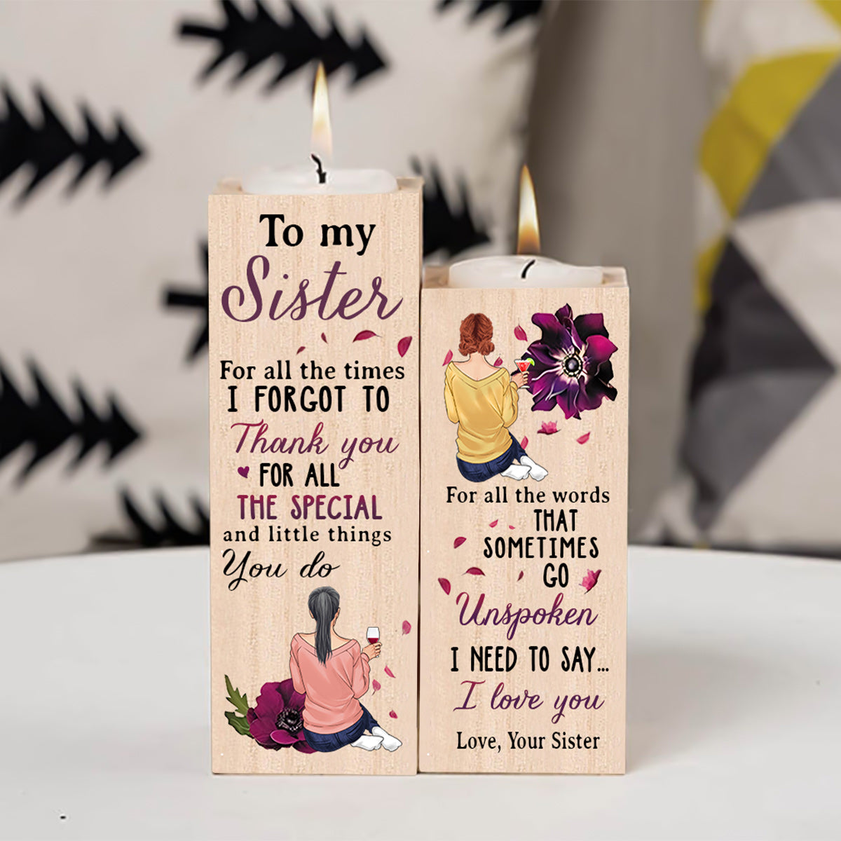 À ma sœur - Porte-bougie personnalisé