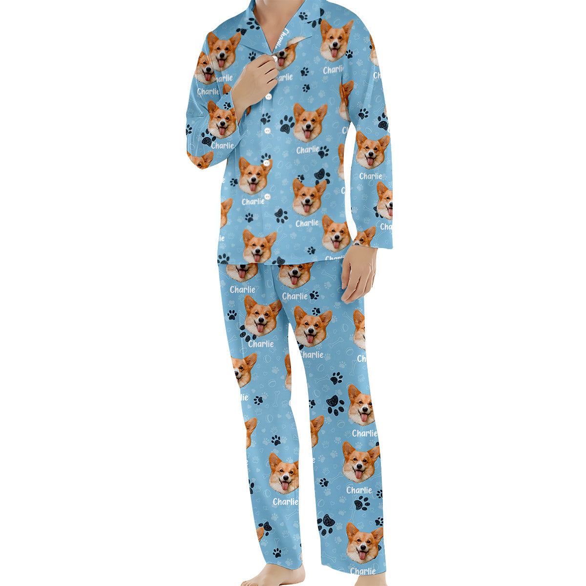 Couverture photo personnalisée pour animaux de compagnie - Cadeau pour les amoureux des chats et des chiens - Pyjama à boutons personnalisé