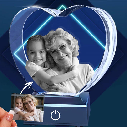 Heureuse d'être appelée grand-mère - Cadeau pour grand-mère - Lampe en cristal 3D en forme de cœur avec gravure laser personnalisée