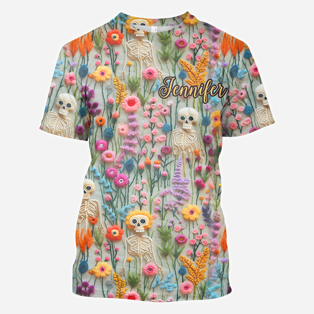 T-shirt à motif floral squelette et crâne personnalisé