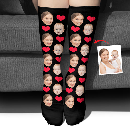 Chaussettes personnalisées pour maman, motif cœur et visage personnalisé
