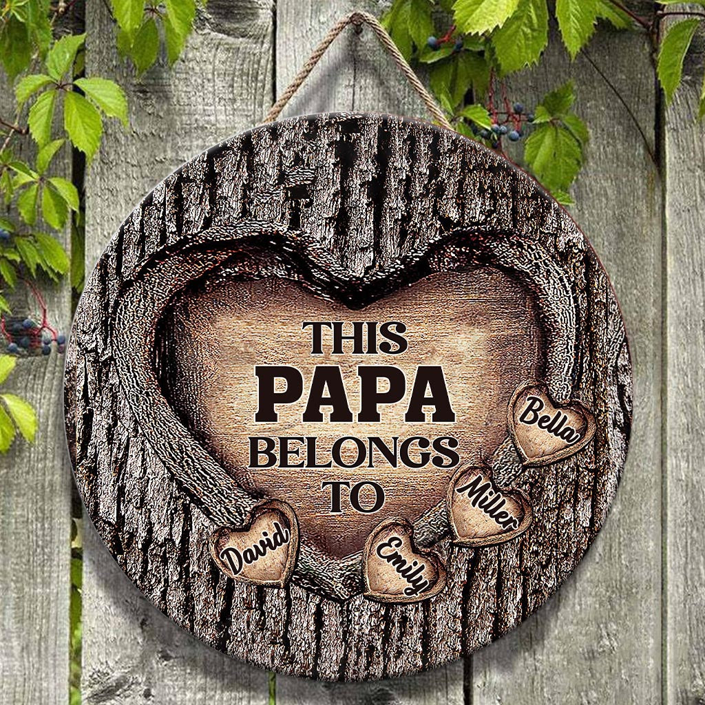 Le Cœur de Papa - Cadeau pour papa, grand-mère, grand-père, maman, oncle, tante, frère, sœur - Panneau rond en bois personnalisé