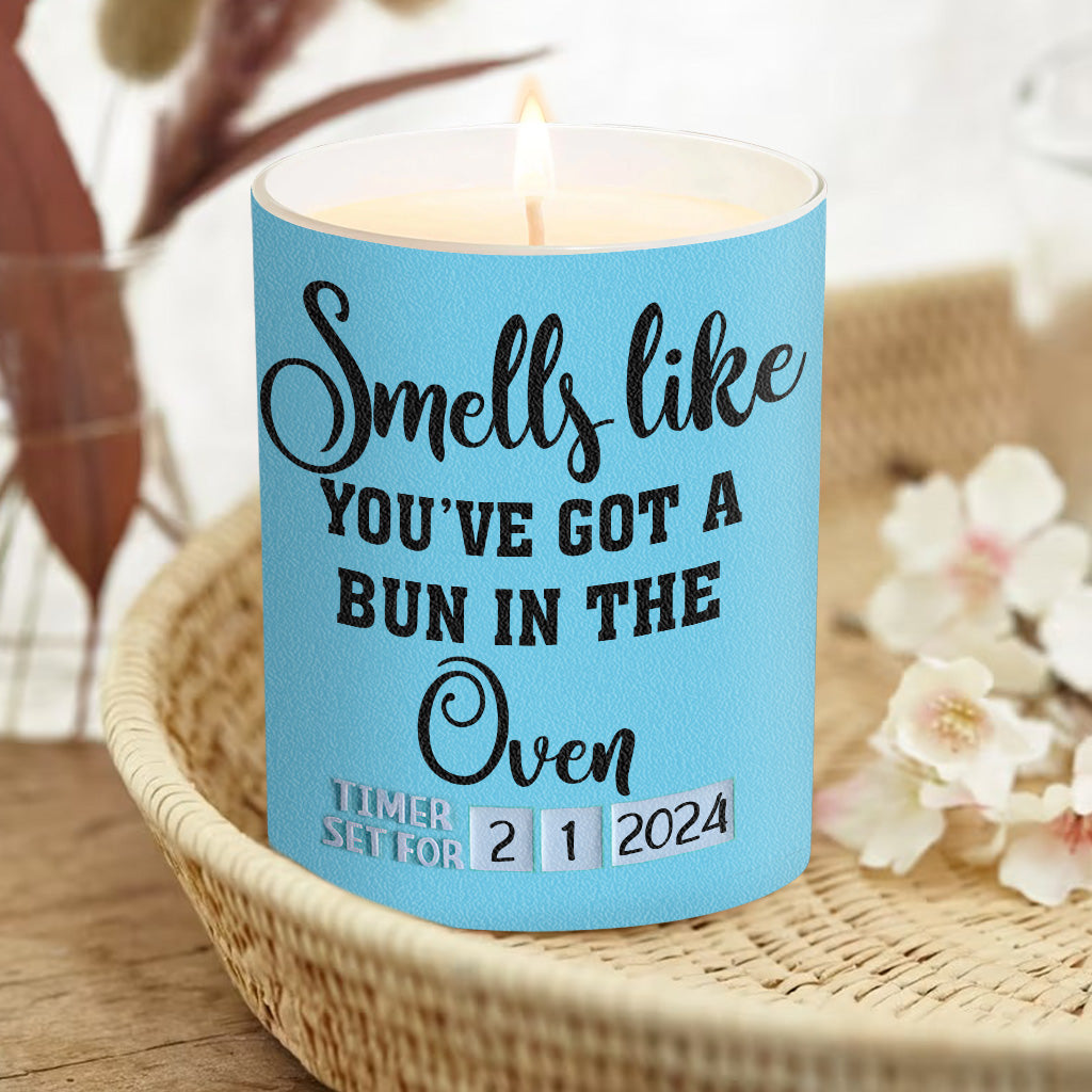 Ça sent la grossesse ! - Cadeau de grossesse pour votre femme - Bougie personnalisée avec couvercle en bois