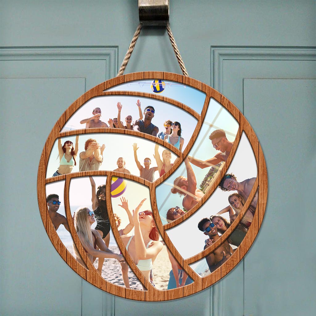 Collage photo cadeau pour joueur de volley-ball - Panneau rond en bois personnalisé sur le thème du volley-ball