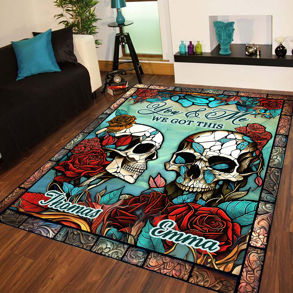 Couple de crânes - Tapis personnalisé en forme de crâne, cadeau idéal pour mari, femme, petit ami ou petite amie.